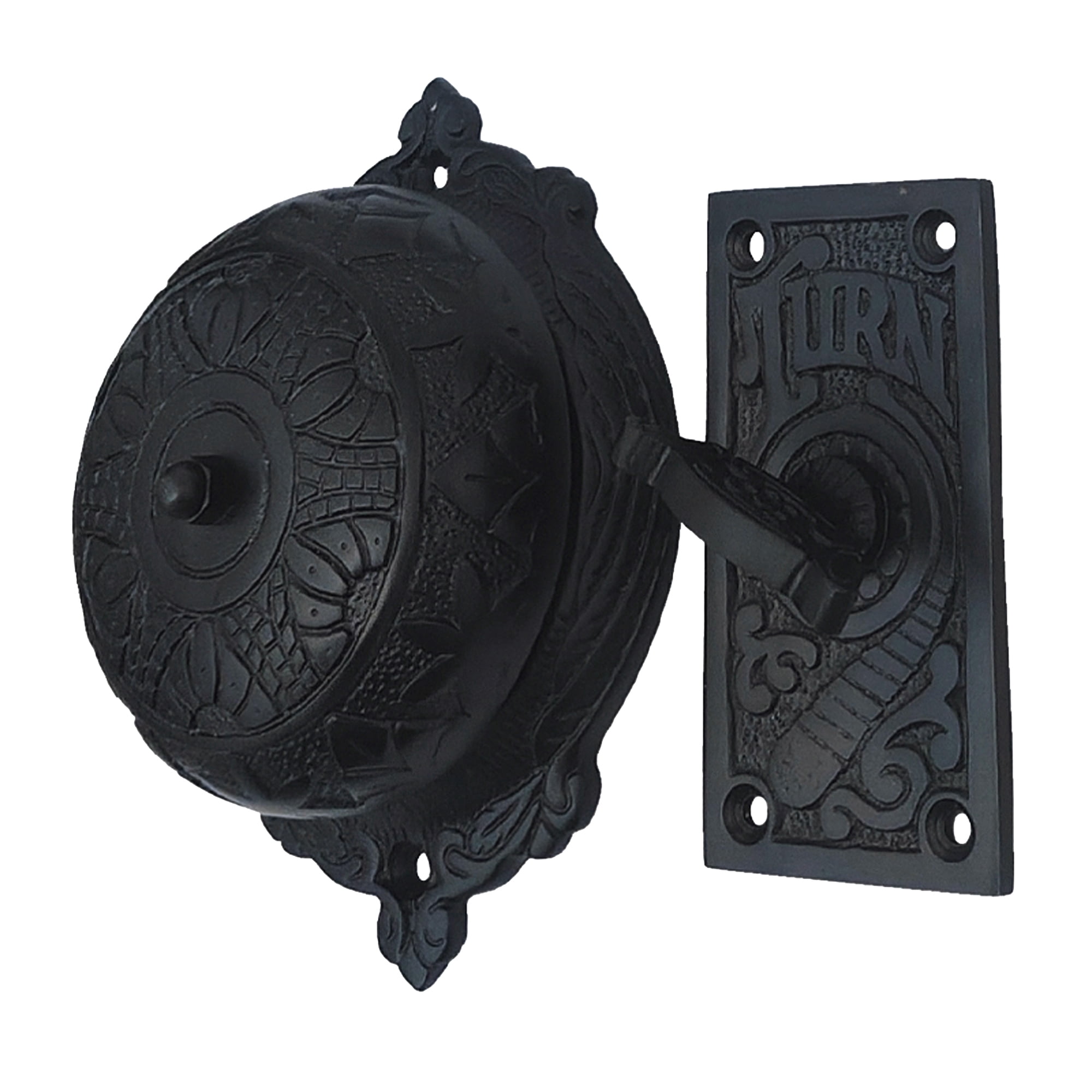 Shristy Hardware "Hezekiah" Brass Manual Old Fashioned Door Bell – Vintage Twist Bell with Key Plate – Mechanical Doorbell for Home – (Pack of 1 Antique Black Finish)