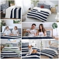 thumbnail image 5 of Grey Navy Blue Stripe Duvet Cover Set King Size, Modern Abstract 4 Piece Soft Microfiber Bedding Set with 1 Duvet Cover, 1 Flat Sheet, 2 Pillowcases, 5 of 9