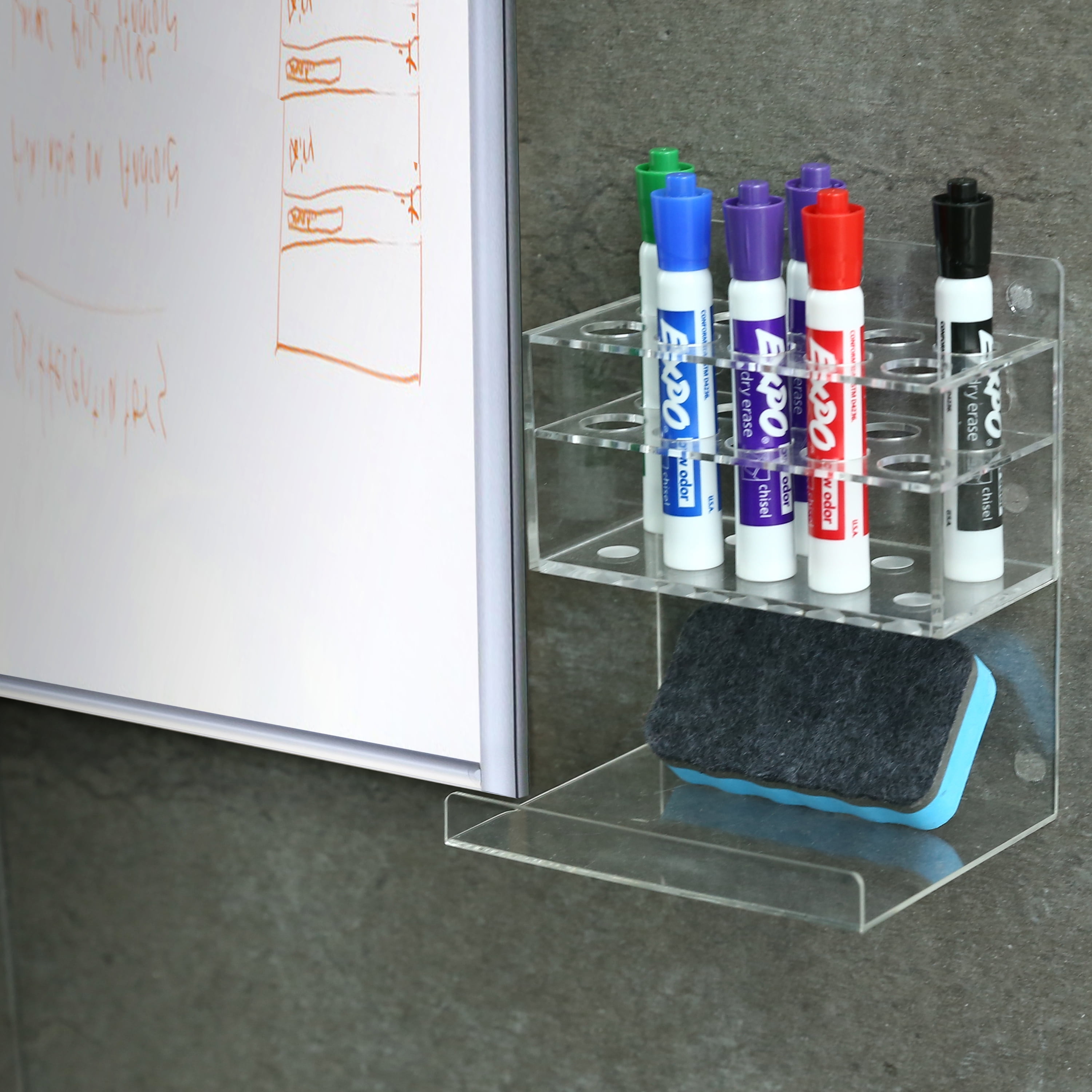 Acrylic Wall Mounted Dry Erase Marker & Eraser Holder