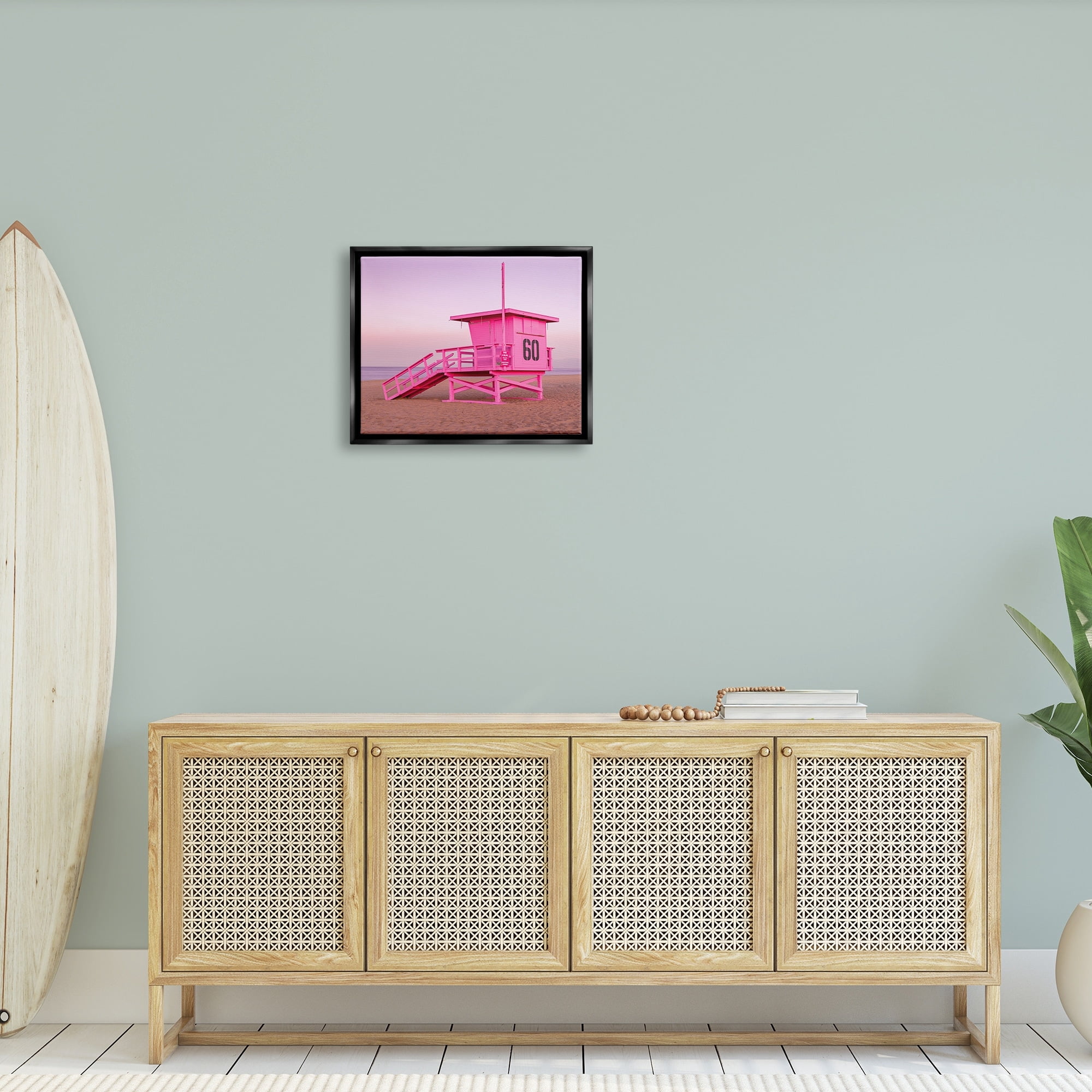 Stupell Industries Pink Beach Shack Photography Purple Sky Coast Photograph Metallic Gold Floating Framed Canvas Print Wall Art, Design by Jeff Poe Photography