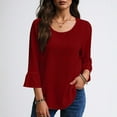 thumbnail image 5 of ZACPNCV Womens Solid Crew Neck 3/4 Sleeve Linen Top Flounced Sleeve Detail Casual Loose Fit Blouse Romantic Style, 5 of 9