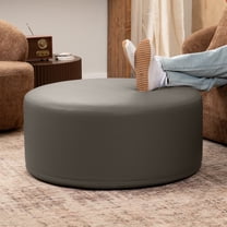 Jaxx Candler Round Coffee Table Ottoman, Large, 36-Inch, Premium Faux Leather, Gunmetal