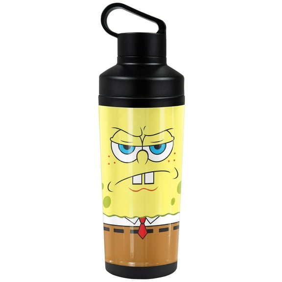 Spongebob Official Sponge Face 18 oz Insulated Water Bottle, Leak Resistant, Vacuum Insulated Stainless Steel with 2-in-1 Loop Cap