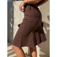 thumbnail image 2 of Brown Cotton Denim A-Line Skirt With Button Front And Pockets, 2 of 8