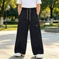 thumbnail image 2 of Zuwimk Girls Wide Leg Pants High Waisted Soft Stretchy Sweatpants with Pockets School Sport(Black,9-10 Years), 2 of 5