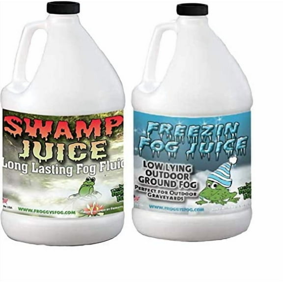 Froggy's Fog Swamp Juice and Freezin Fog Bundle, Ridiculously Long-Lasting Fog Fluid and Low-Lying Fog Fluid for Professional and Home Haunters, Theatrical Effects, and DJs, 2 Gallons