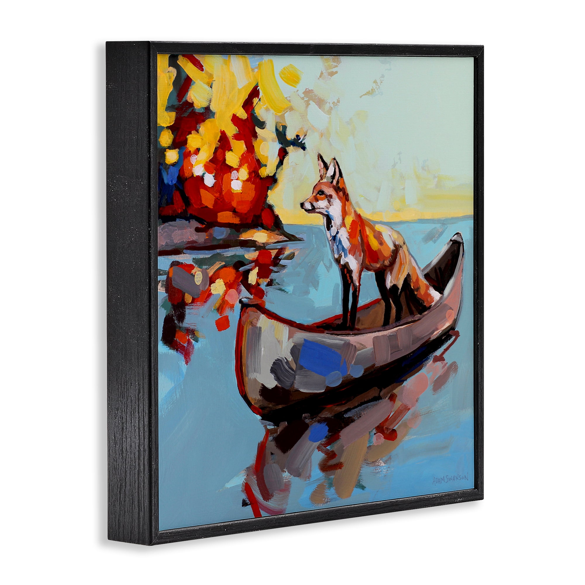 Fox's Voyage on Canoe Black Framed Giclee Art, design by Adam Swanson