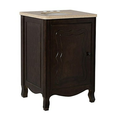 Homestock Beachy Boho 24 Inch Single Sink Vanity-Manufactured Wood - Sable Walnut Finish, 24"D X 22"W X 36"H, Durability, Waterproof, Real Stone Vanity Top