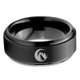 thumbnail image 2 of Tungsten Crescent Moon Howling Wolf Forest Trees Engraved Band Ring 8mm Men Women Comfort Fit Black Step Bevel Edge Brushed Polished, 2 of 4