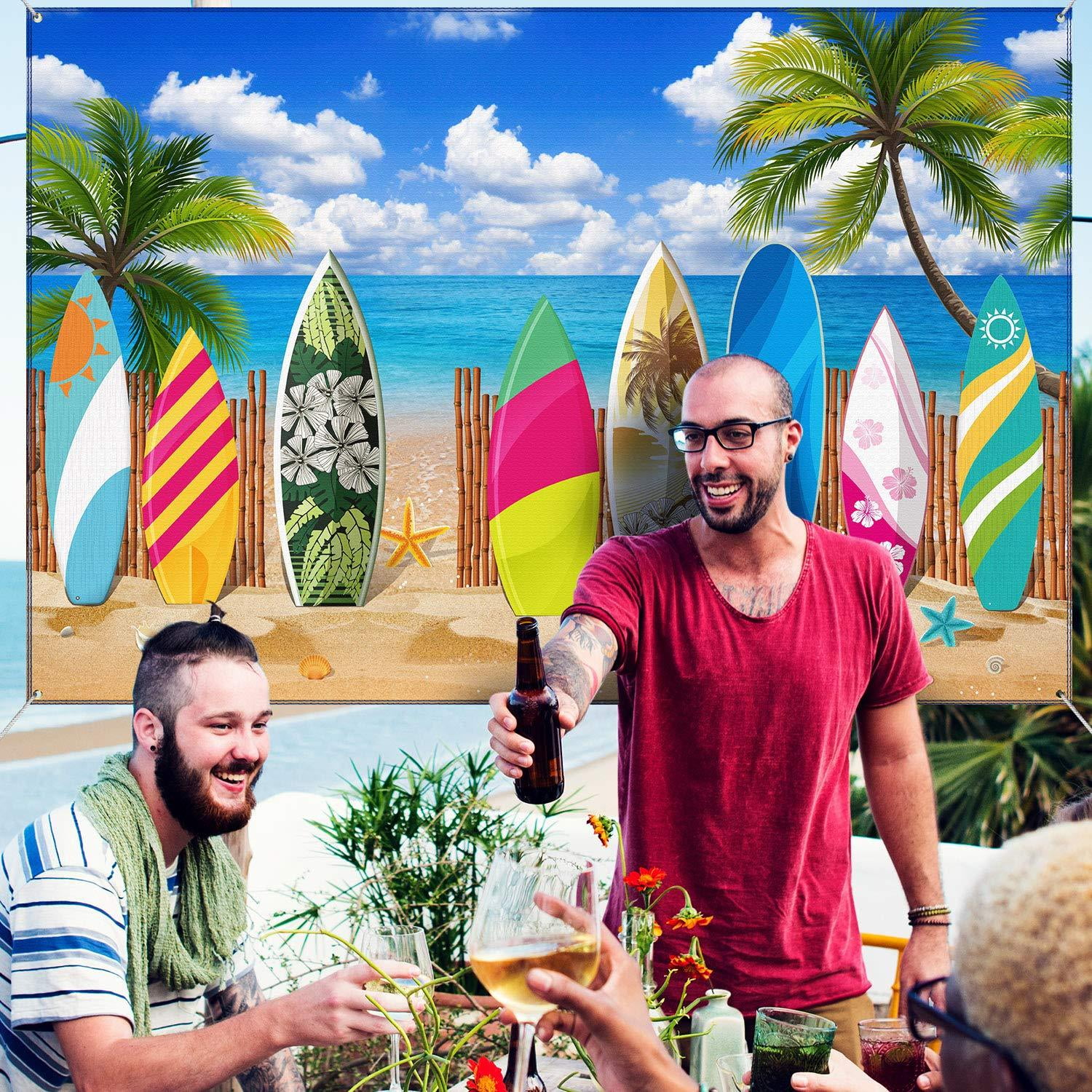 Surfboard Party Decorations Beach Backdrop Party Beach Surfboard Backdrop Party Banner Tropical Hawaiian Party Backdrop Banner for Beach Weddings Party Decorations 72.8 x 43.3 Inch 