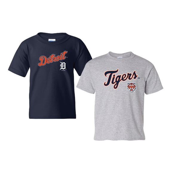 Youth Soft as a Grape Navy/Heather Gray Detroit Tigers 2-Pack Logo T-Shirt Set
