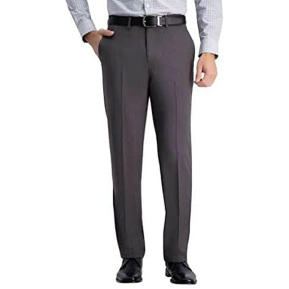 Haggar Men's Comfort Performance Stretch Straight Fit Pant with Super Flex Waistband (32W x 34L, Dark Grey)