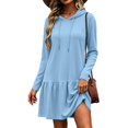 thumbnail image 2 of Women Hooded Drawstring Ruffle Hem Sweatshirt Mini Dress, Long Sleeve Loose A-Line Pullover Casual Dress For Summer Fall L, 2 of 7