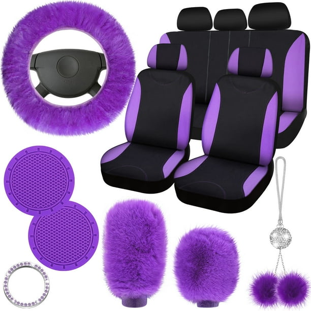 Tallew 17 Pcs Purple Car Seat Cover Full Set, Purple Seat Covers for