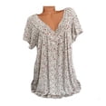 thumbnail image 3 of Camiseta de mujer con cuello en V, manga corta, camiseta de verano informal estampada, beige, S Scienceny  AP001653-49, 3 of 5