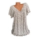 thumbnail image 3 of Camiseta de mujer con cuello en V, manga corta, camiseta de verano informal estampada, beige, S sidaley  AP001653-49, 3 of 5