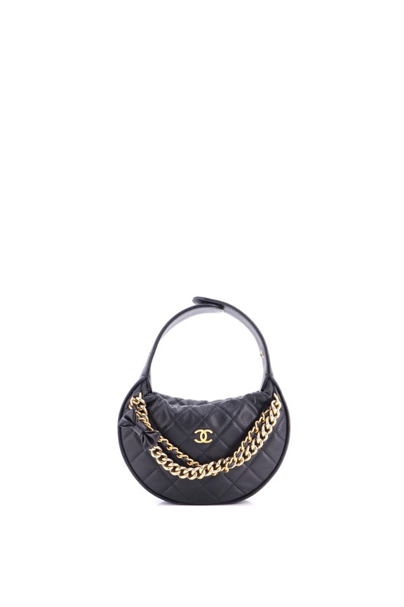 Pre-Owned Double Chain Bow Hobo Pouch Quilted Caviar Mini By Rebag
