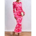 thumbnail image 5 of Women'S Bodycon Maxi Dress Fashion Long Sleeve Floral Print Tight Fitted Party Club Ruched Dresses Pink L, 5 of 9