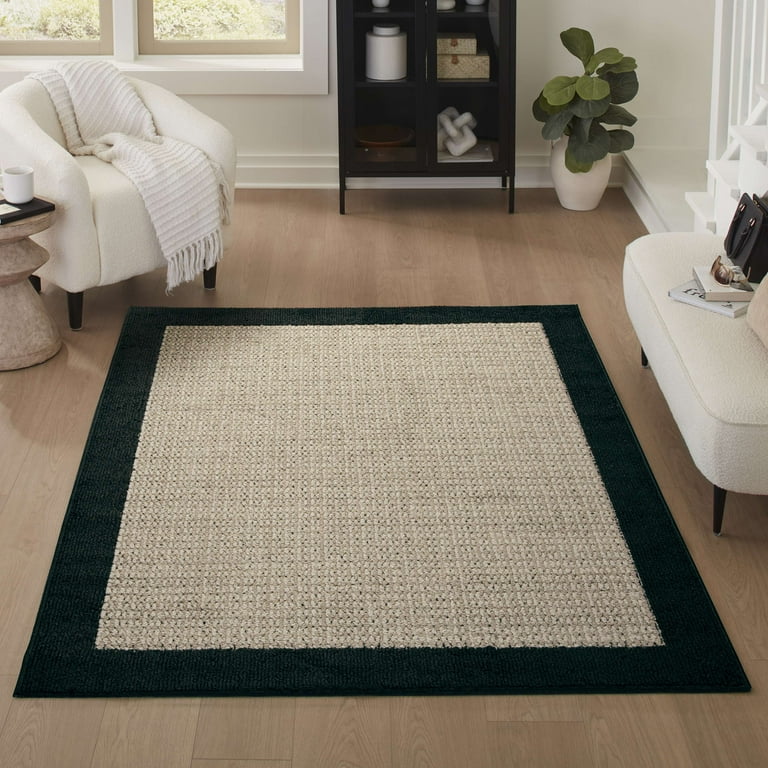 Offen オッフェン square-OPPEN / BEIGE & BLACK Mainstays Farmhouse Faux Sisal Olefin Black Border Indoor Area Rug