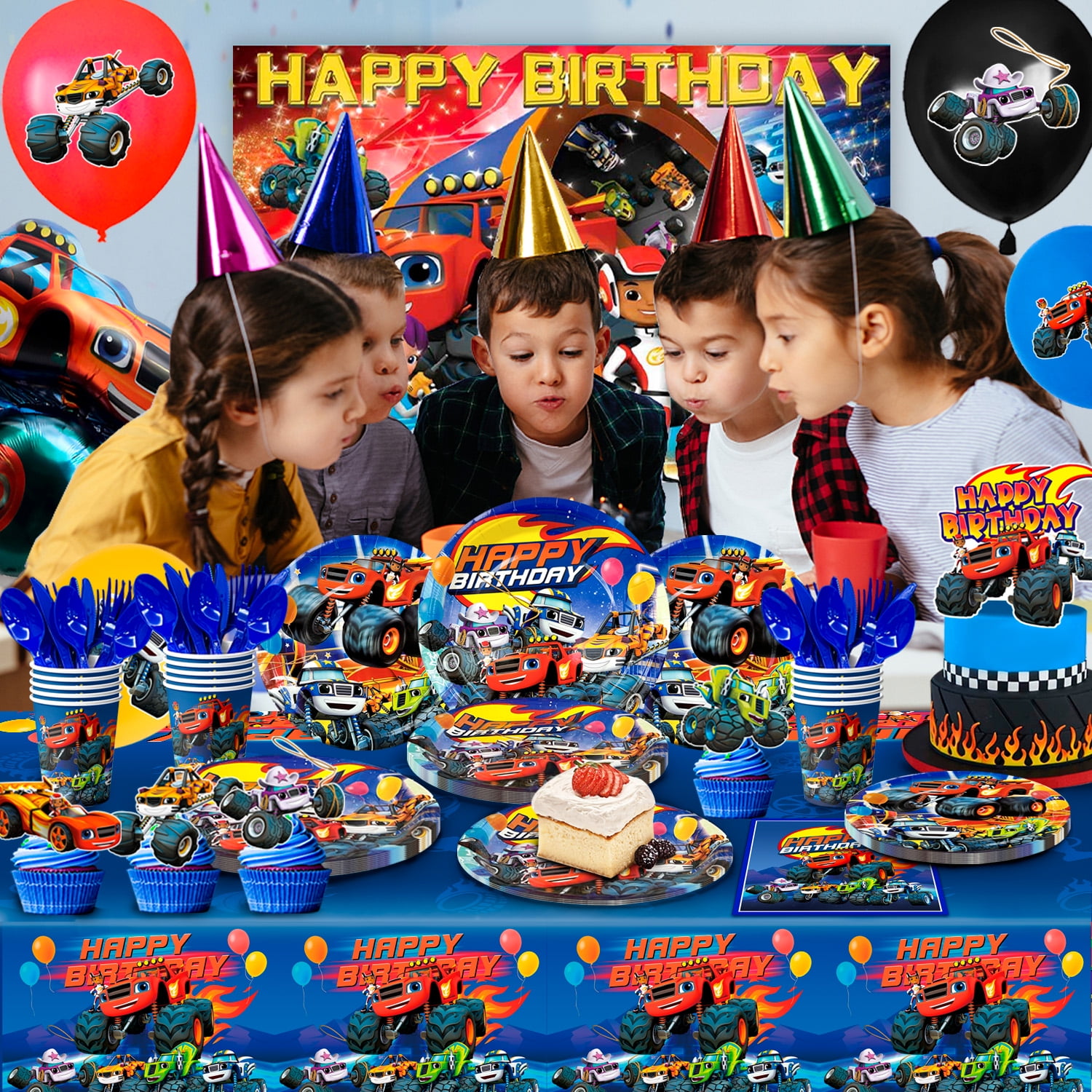 Bannière d'anniversaire camion poubelle - Fournitures de fête - Gestion des déchets - Recyclage - Décorations de cupcakes pour