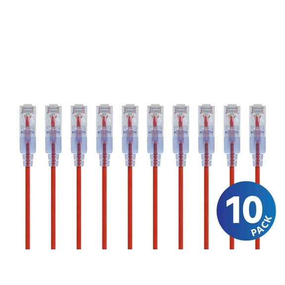 Monoprice Cat6A Ethernet Network Patch Cable - 25 Feet - Red | 10-Pack, 10G - SlimRun Series