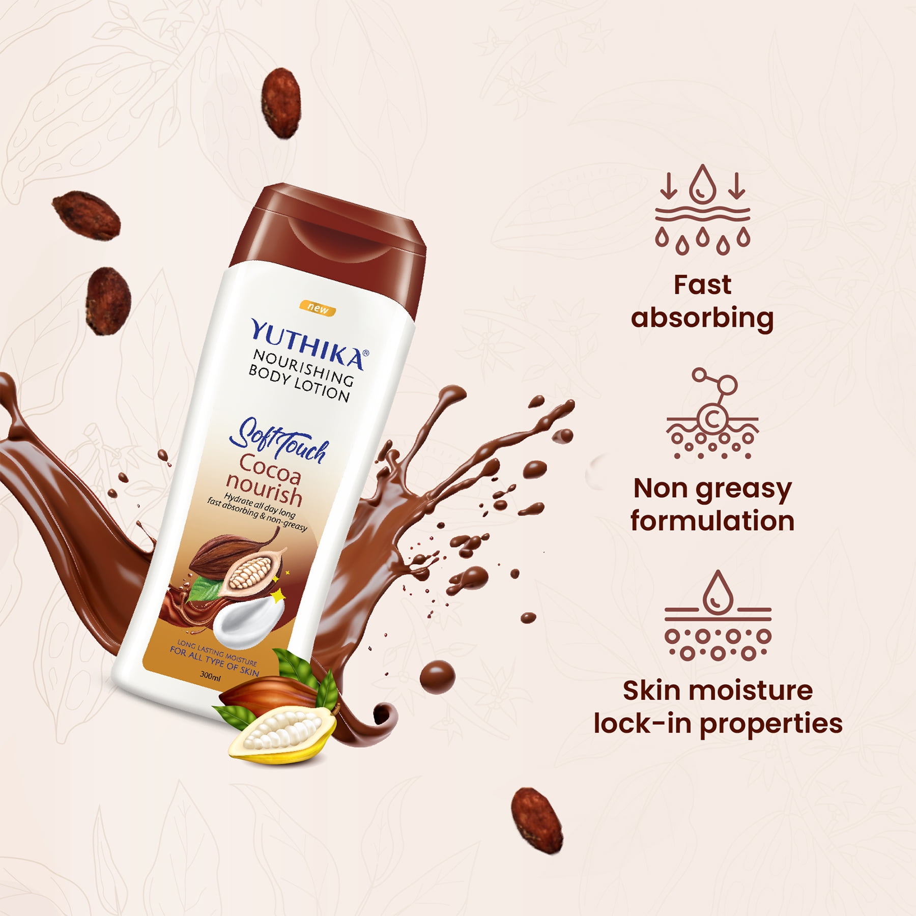 (2 pack) Yuthika Cocoa Butter Nourish Daily Moisturizing Body Lotion, Long -Lasting Smoothing, Man and Women, All type of Skin 10.42 fl oz