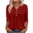 thumbnail image 4 of 3/4 Sleeve Tops for Women V Neck Peplum Shirts Ladies Tunics and Blouses Dressy Casual Spring Fashion Clothing Wine M, 4 of 4