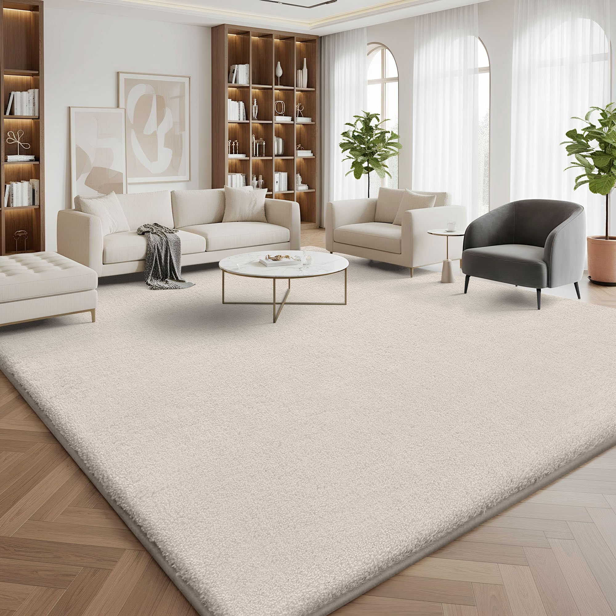 Buganda Soft Area Rugs, Low Pile Area Rug for Living Room Bedroom, Non Slip Washable Decor Carpet, 5'x8', Beige