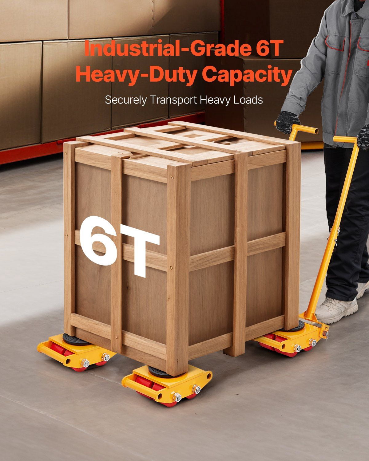 360° Rotating Machine Skate, 13228 lbs (6T) Load Capacity, Industrial Machinery Moving Dolly with Handle