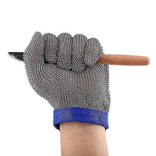Guantes resistentes a cortes Guantes protectores de acero inoxidable para descascarar ostras, cortar carne (1 pieza azul) Aespa