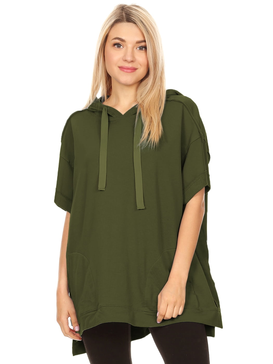 Feinuhan Fashion Womens Oversized Short Sleeve Hoodie Side Slits 