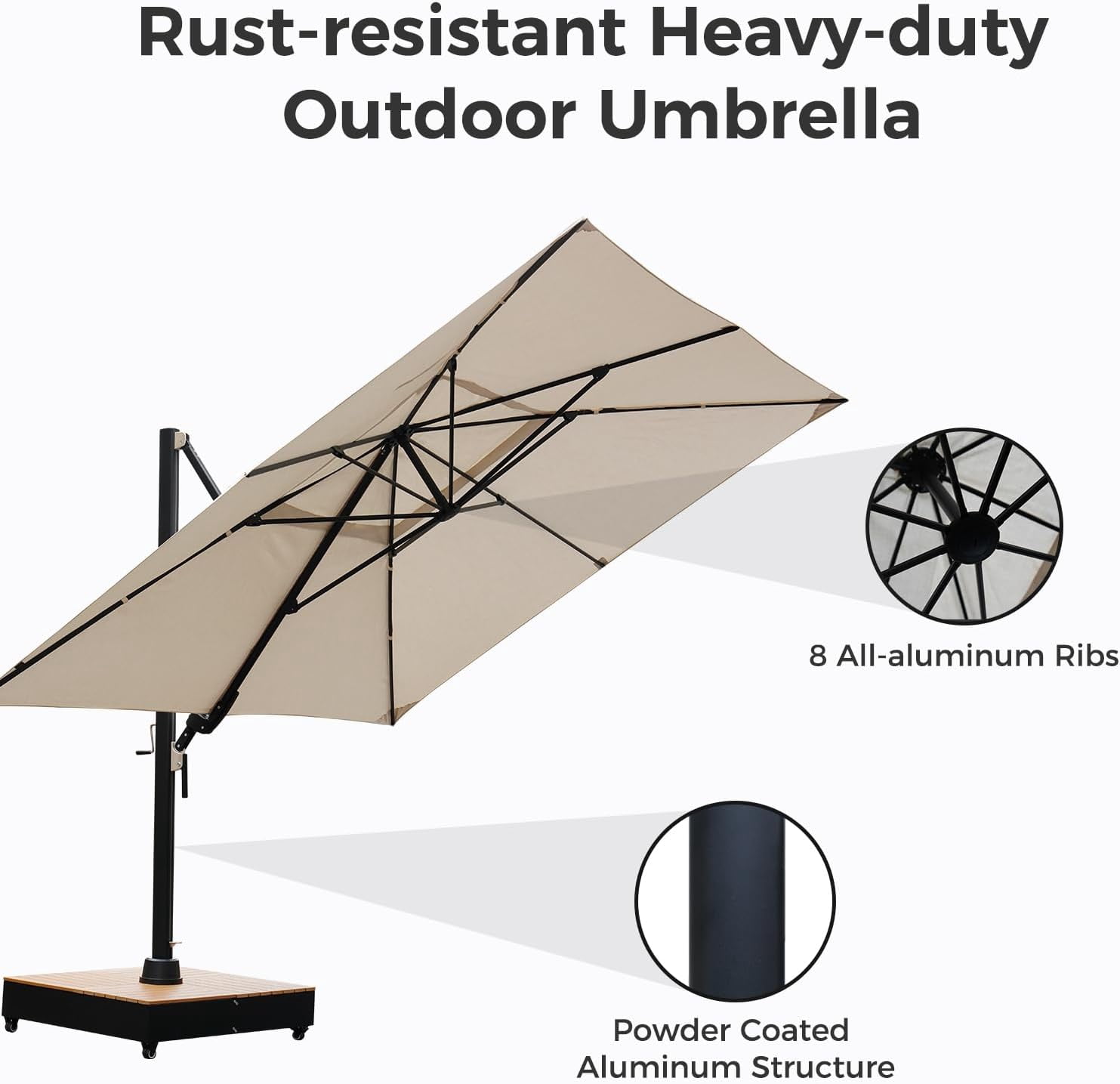 Grand Patio 10x13 ft Outdoor Cantilever Umbrella with Acrylic Fabric & Base & Cover for Poolside, Deck, Backyard, Black Pole