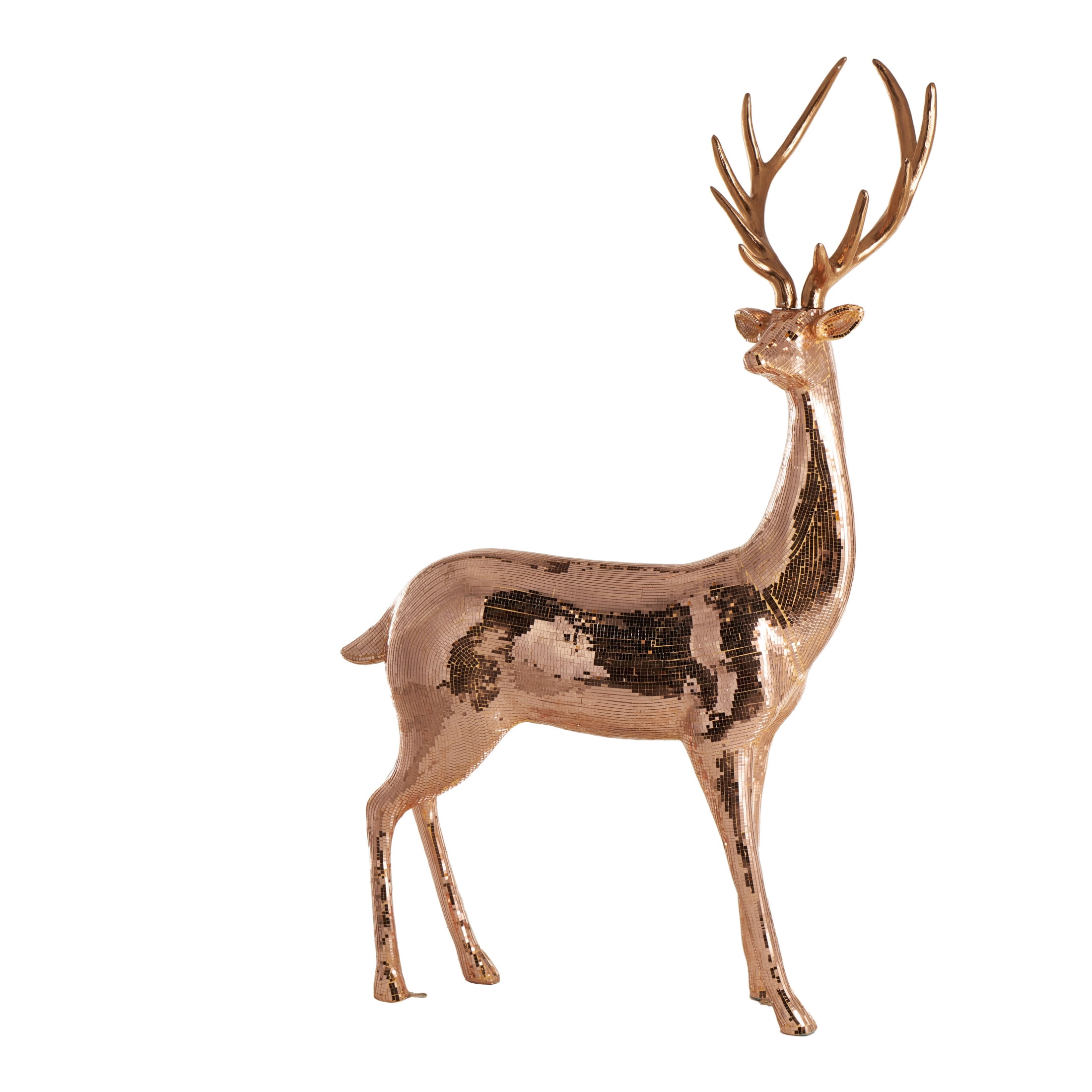 37" x 58" Copper Fiberglass Floor Reindeer Christmas Sculpture with Mosaic Pattern, by DecMode