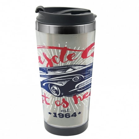 

Cars Travel Mug Muscle Car Hot as Hell Steel Thermal Cup 16 oz by Ambesonne