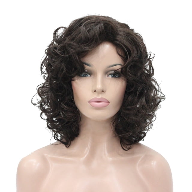 Lydell Peluca sintética completa de color marrón castaño afro rizado de longitud corta para mujer (marrón castaño)
