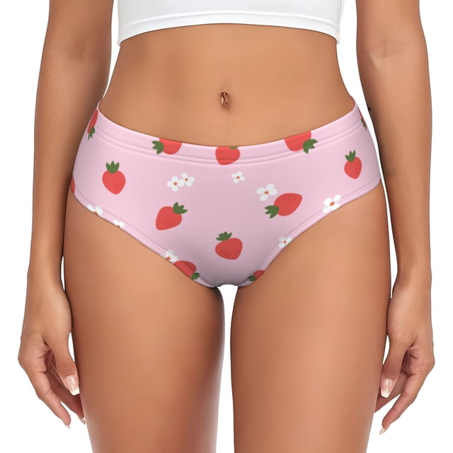 Fotbe Strawberry Floral Calzones Estampados para Mujer – Ropa Interior de Algodón, Cómoda, Suave y Elástica-X-Small