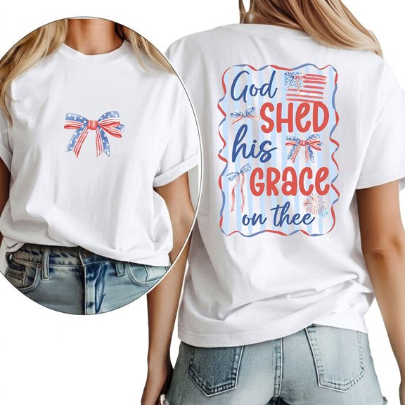 God Bless America Print Tshirts Patriotic 4th of July Graphic Tees American Pride Faith Casual Short Sleeve Tops Cotton Shirts for Daily Outfits White,M