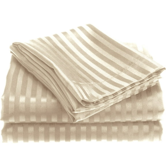 1800 Series Wrinckle Resistant 3 Piece Twin Size Embossed Stripe Sheet Set - Ivory