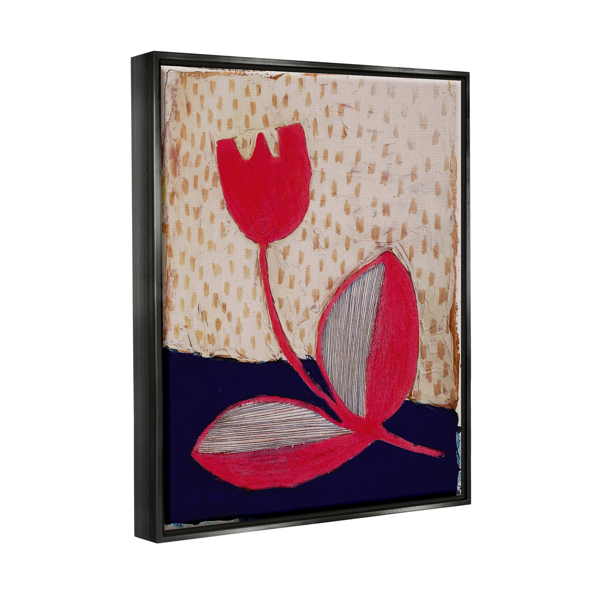 Stupell Industries Red Boho Flower Botanical & Floral Painting Black Floater Framed Canvas Art Print Wall Art, 17 x 21