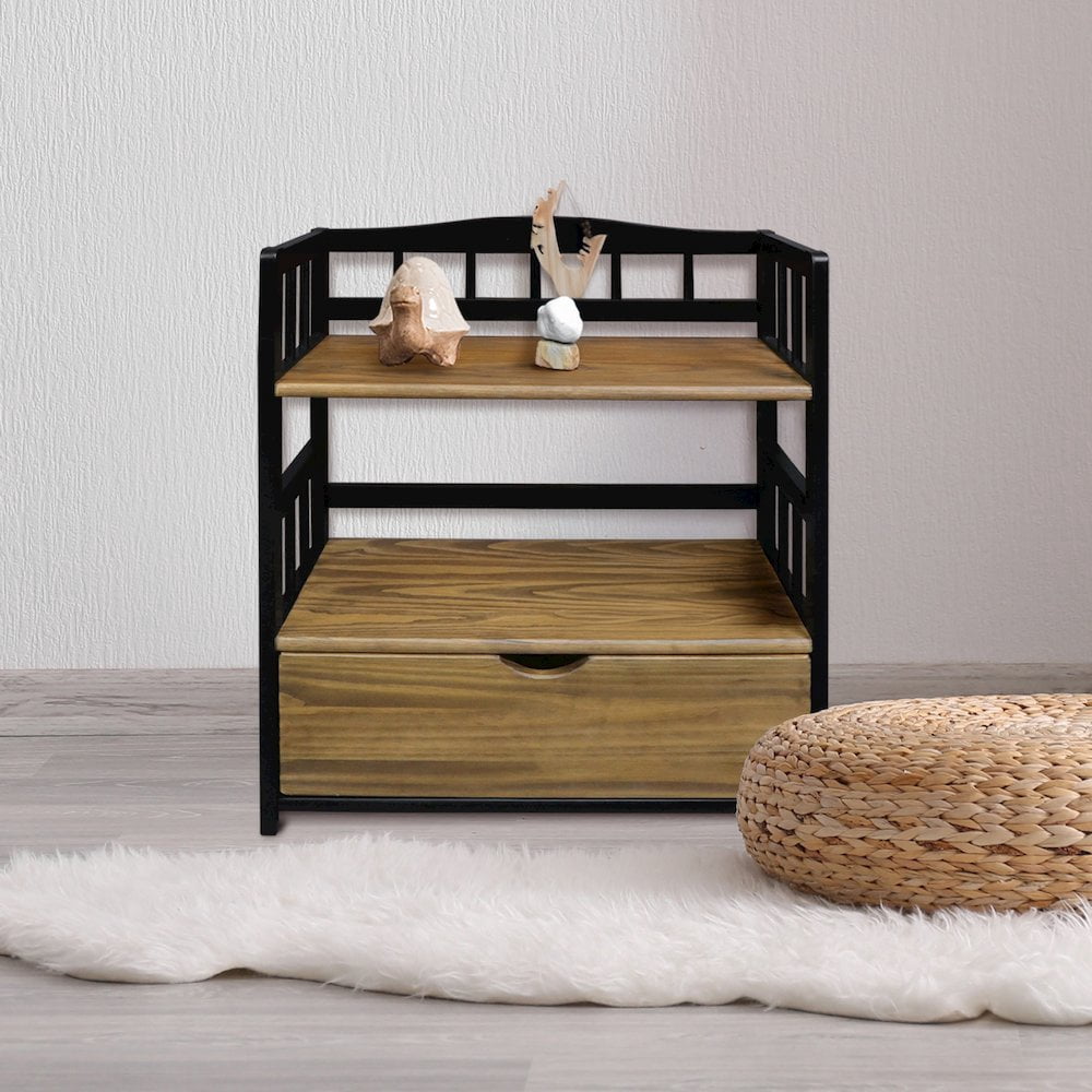 Casual Home Solid Wood 2-Tier Small Bookshelf with Drawer