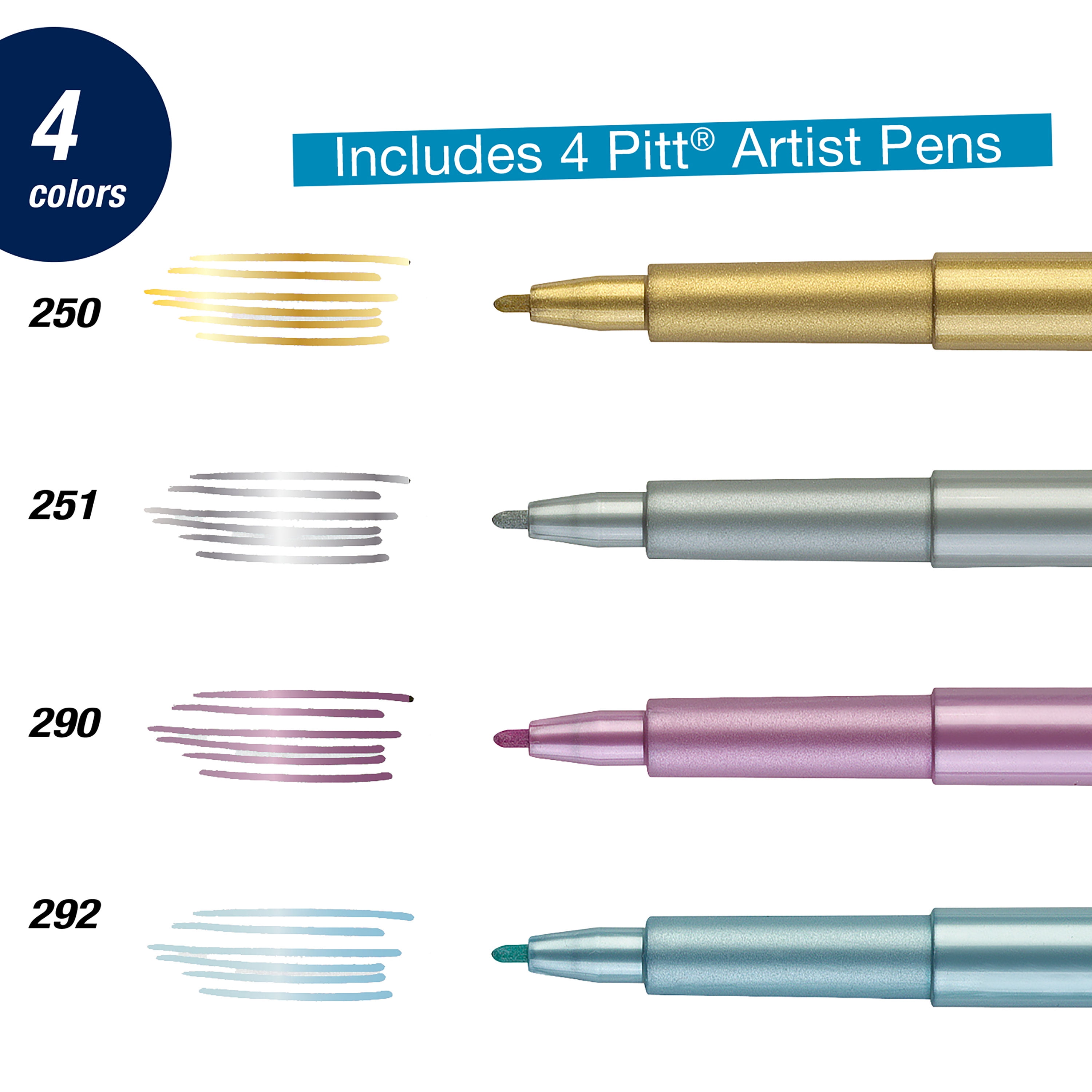 Faber-Castell Pitt Artist Pen® Metallic - Wallet of 4 Pens for All Skill Levels (Beginners) (Adult)