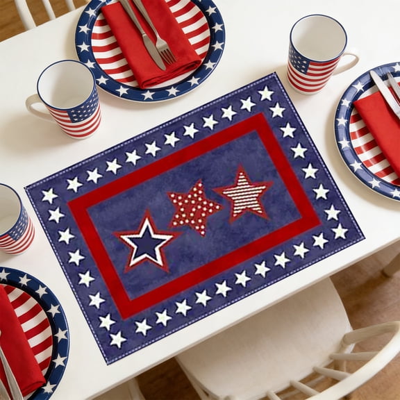 Loespoir Patriotic Placemat, American Flag Table Mat for 4th of July, Memorial Day, Veterans Day, Patriotic Party Supplies, Holiday Table Decor, Dining Setting(B)