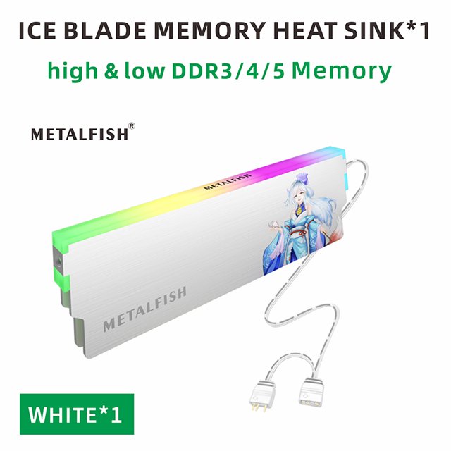 DRAM Heatsink 5V-3PIN ARGB DDR3 DDR4 DDR5 Aluminum Memory Module Cooling Vest With Thermal Pad for Desktop Computer PC White 1 PCS