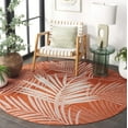 thumbnail image 3 of SAFAVIEH Beach House Declan Botanical Indoor/Outdoor Area Rug, Orange/Ivory, 6'7" x 6'7" Round, 3 of 16