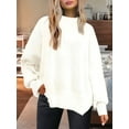thumbnail image 2 of Women'S Oversized Batwing Sweaters 2025 Fall Outfits Trendy Crewneck Knit Side Slit Fashion Pullover Tops White M, 2 of 6