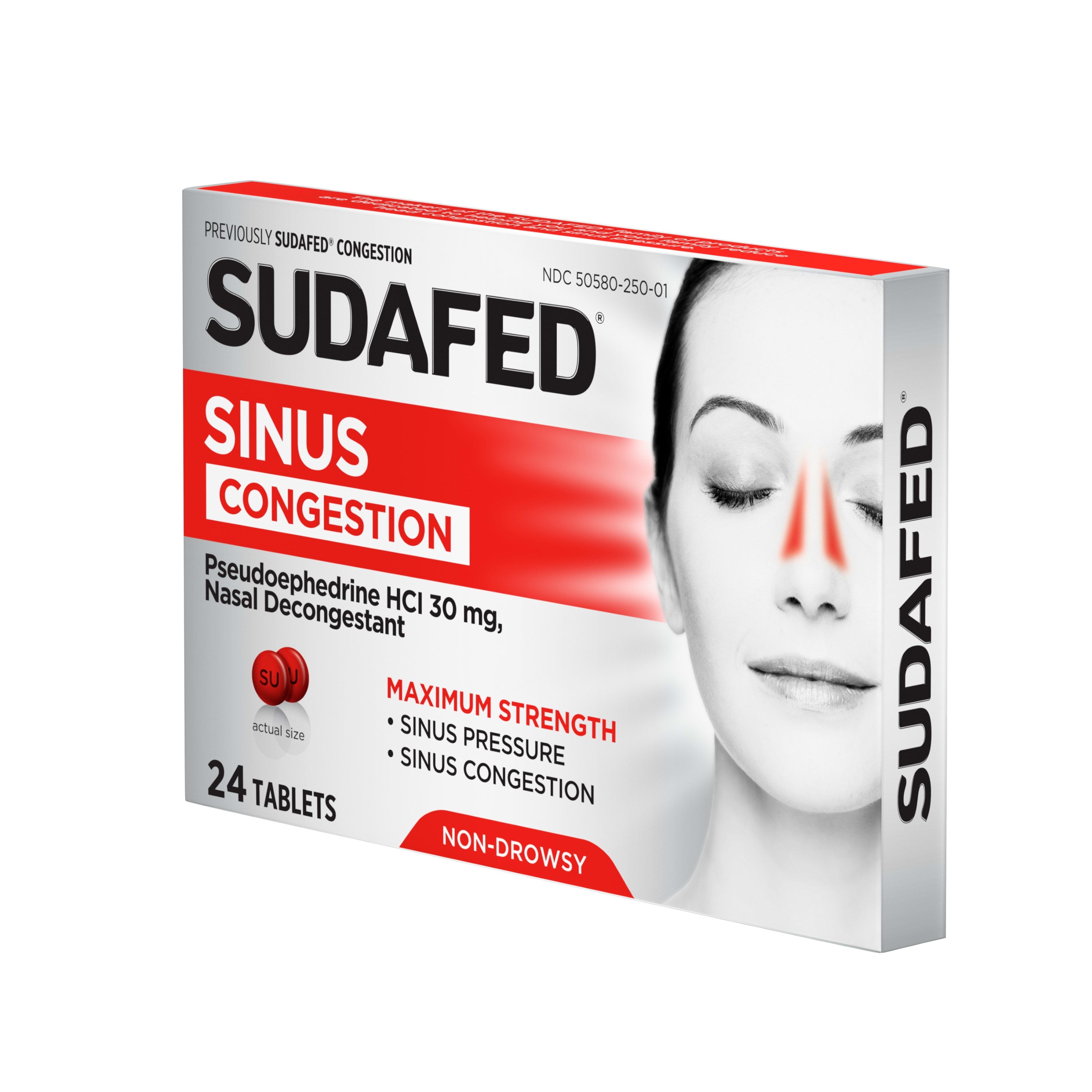 Sudafed Sinus Congestion Maximum Strength Decongestant Tablets, 24 Ct ...