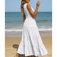 thumbnail image 3 of Summer Casual Smocked Midi Dress Women's 2026 Casual Loose Plain Maxi Sundress Smocked Tank Dress Sleeveless Spring Beach Tiered Long Dresses, 3 of 6