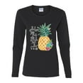 thumbnail image 2 of Pineapple Stand Tall Wear Crown And Stay Sweet Inside Arty Inspirational Pop Culture Womens Graphic Long Sleeve T-Shirt, Black, Small, 2 of 3