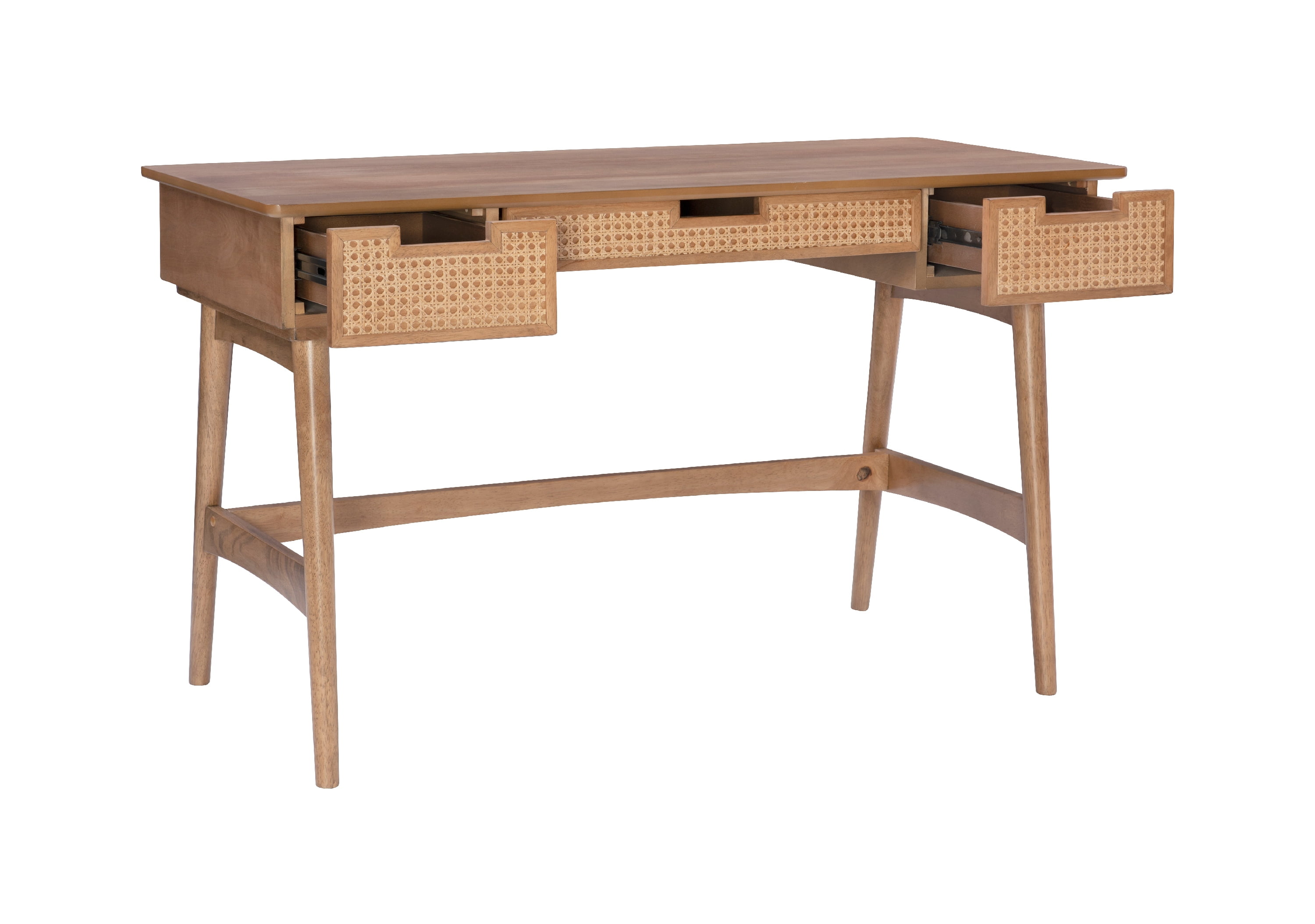 Linon Howry 3-Drawer Rattan Writing Desk, 51" W x 23" D, Natural Finish
