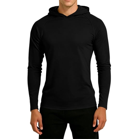 Elvqul Mens Tops Long Sleeve Athletic Shirt Lightweight Solid Color Pullover T-Shirt for Men Hooded